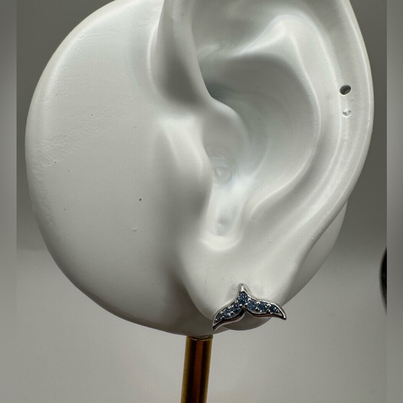 Genuine 925 Sterling Silver Whale / Mermaid Tail Earrings - Picture 8 of 8